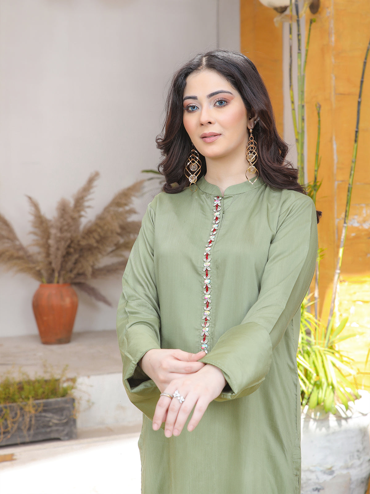 VISOUSE Embellished Sleeves and Neck Long Shirt in Luxurious Visouse Material LTL 7862380
