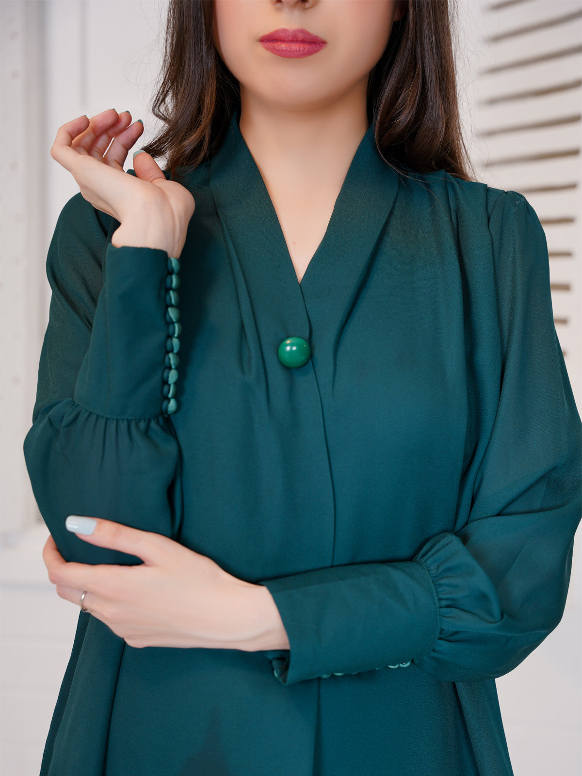 Green beautifully embellished texture Top for girls  LTL 7862250