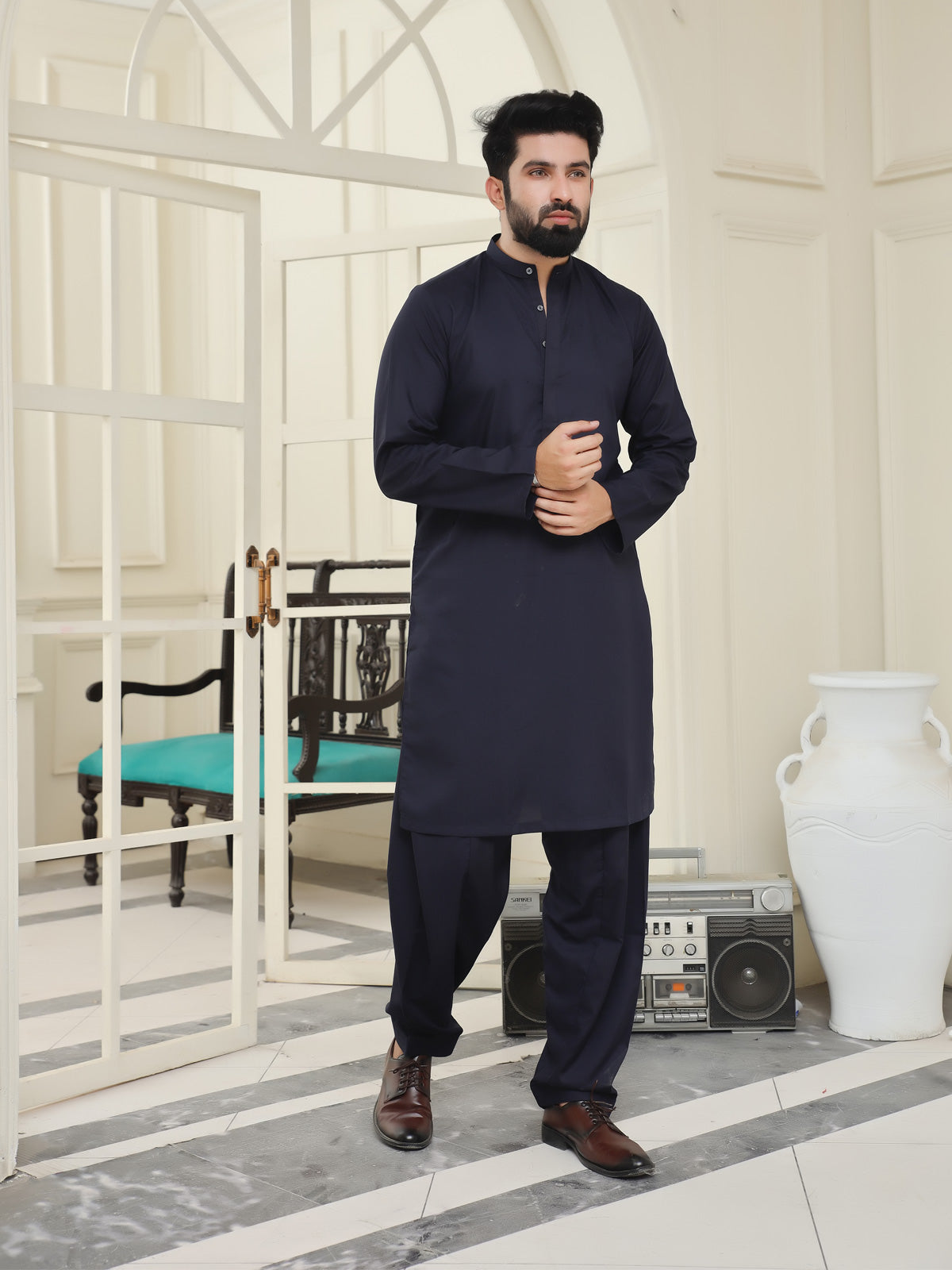 Casual Men's Shalwar Kameez Navy Blue-SW7862222