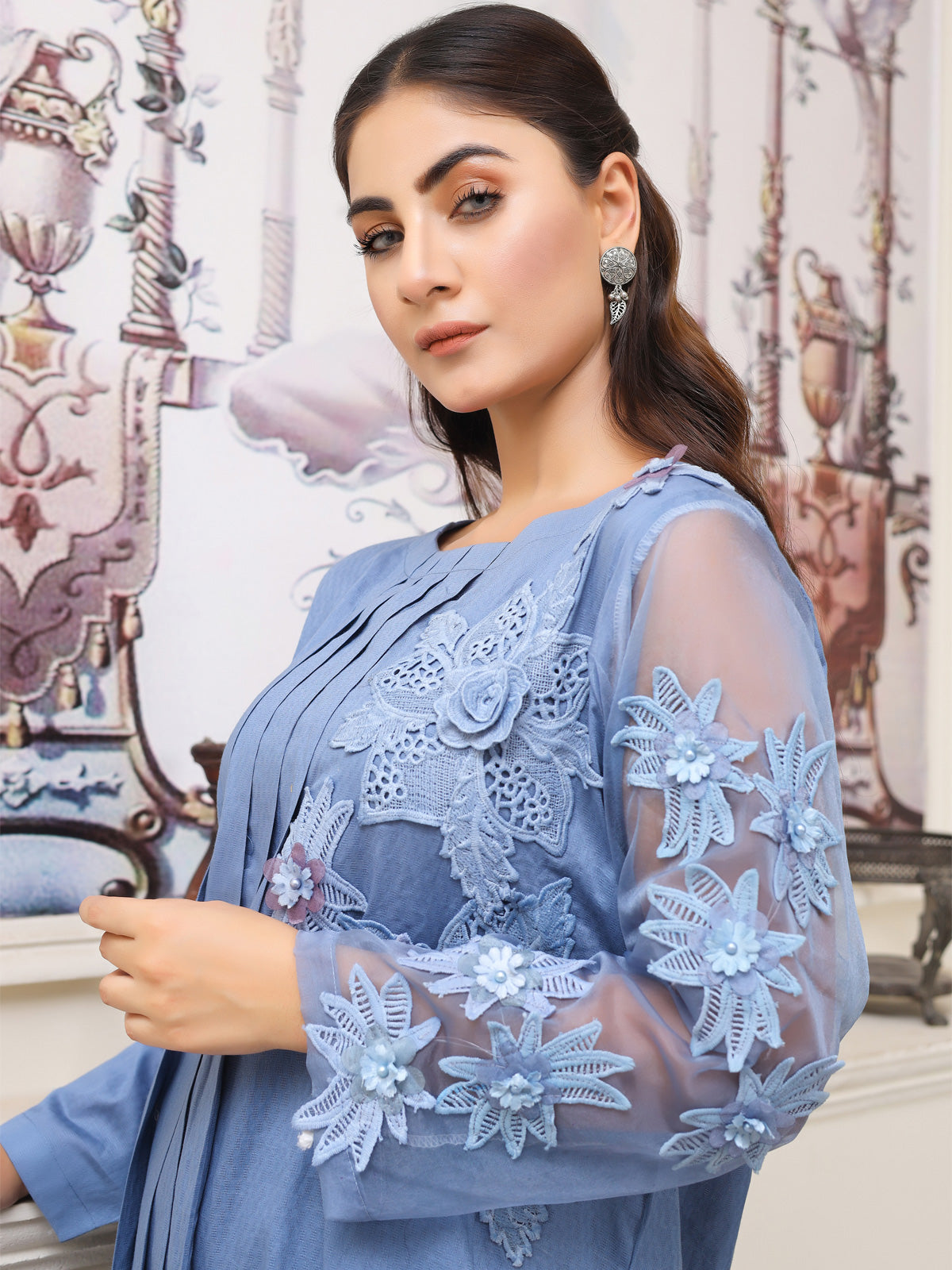 Cotton, patches, organza sky blue 2-piece suit- LTL 7862227