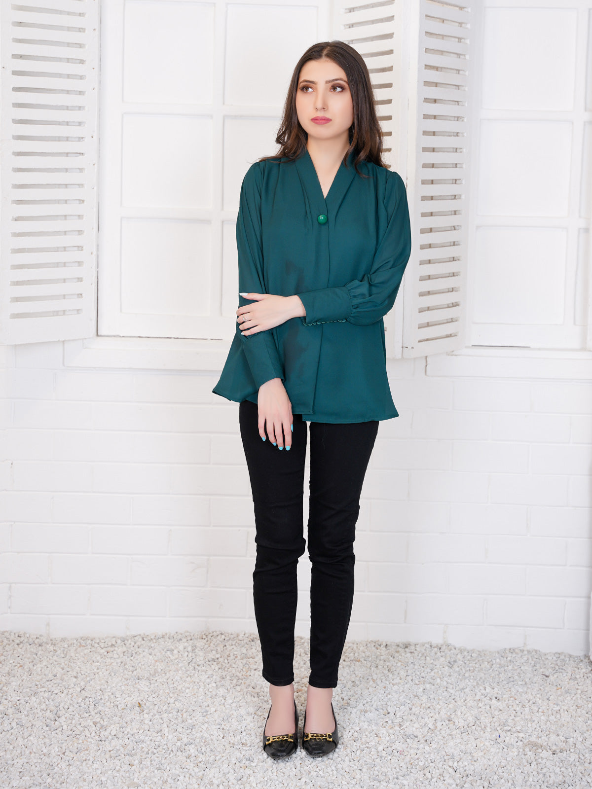 Green beautifully embellished texture Top for girls  LTL 7862250