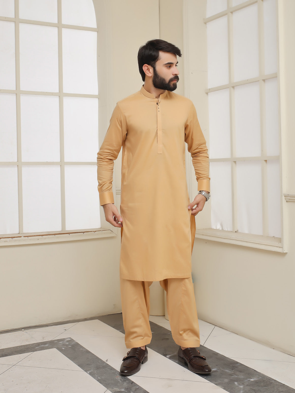 Sophistication & Comfort: Fine Cotton Men's Shalwar Kameez Collection-SWG7862332