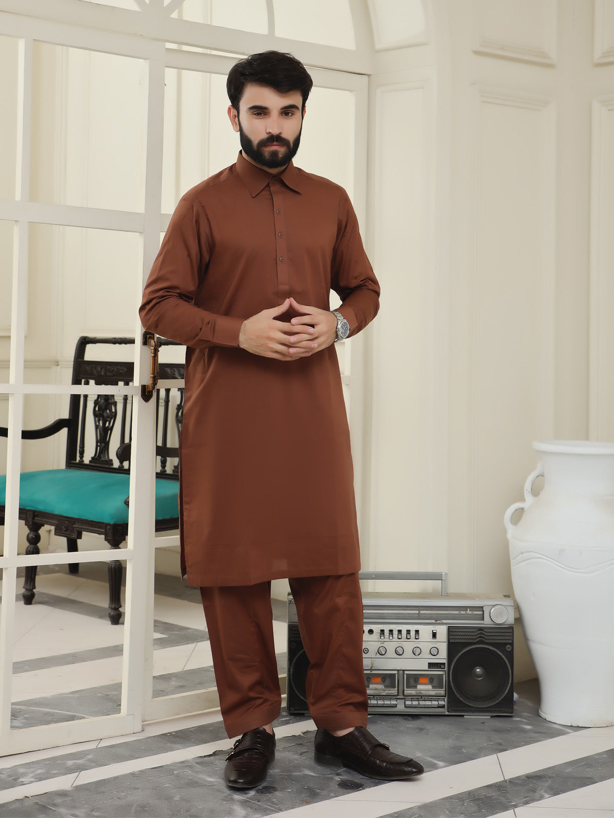 Elevate Style: Fine Cotton Men's Shalwar Kameez Collection -SWM7862335