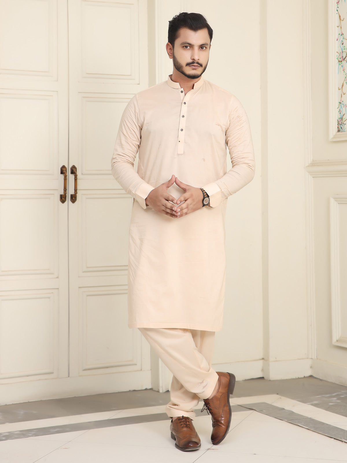 Style & Comfort: Fine Cotton Men's Shalwar Kameez Collection -SWN7862336